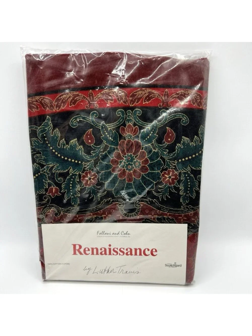 Fallani Cohn Tablecloth Luther Travis Renaissance 70 Round Cotton Green Burgundy